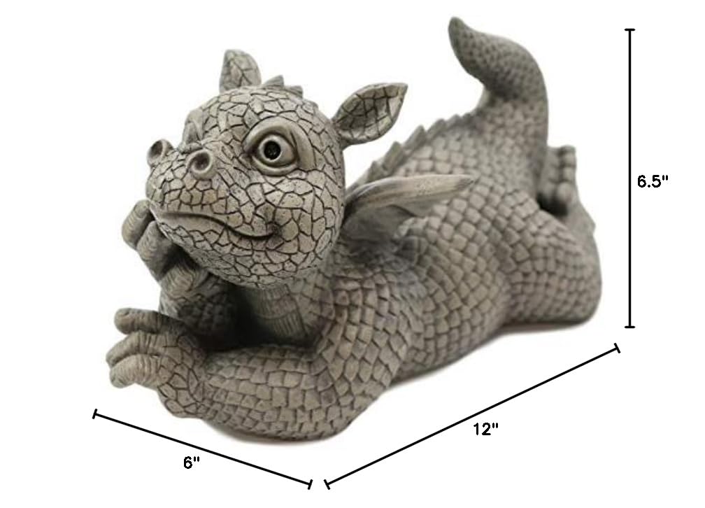 Ebros Wishful Thinking Baby Dragon On The Ground Statue 12" Long Fairy Garden Faux Stone Resin Finish Figurine (Wishful Thinking on the Ground)