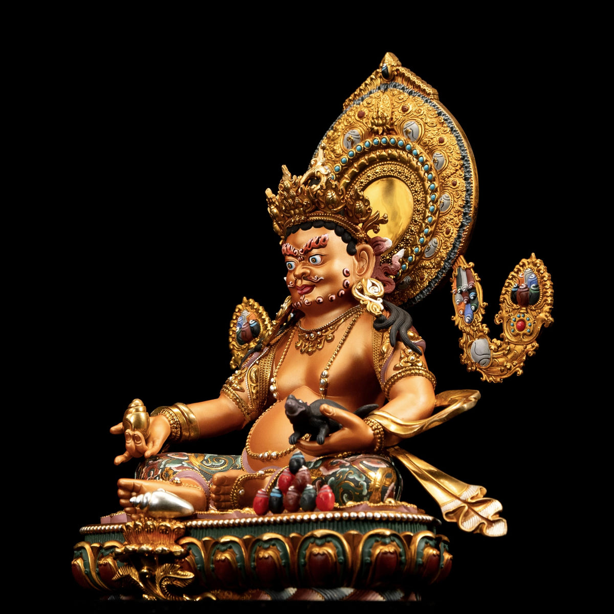 Handmade Brass Buddha Vajrayana Statue (Yellow Jambhala / 10.62in)