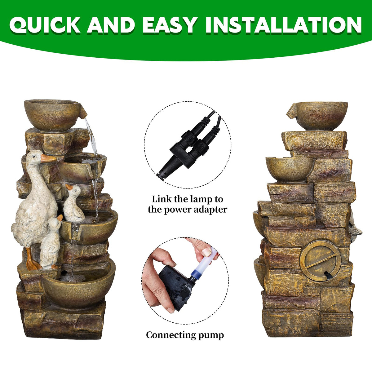 Duck Family Outdoor Water Fountain (Duck Family With Bowls)