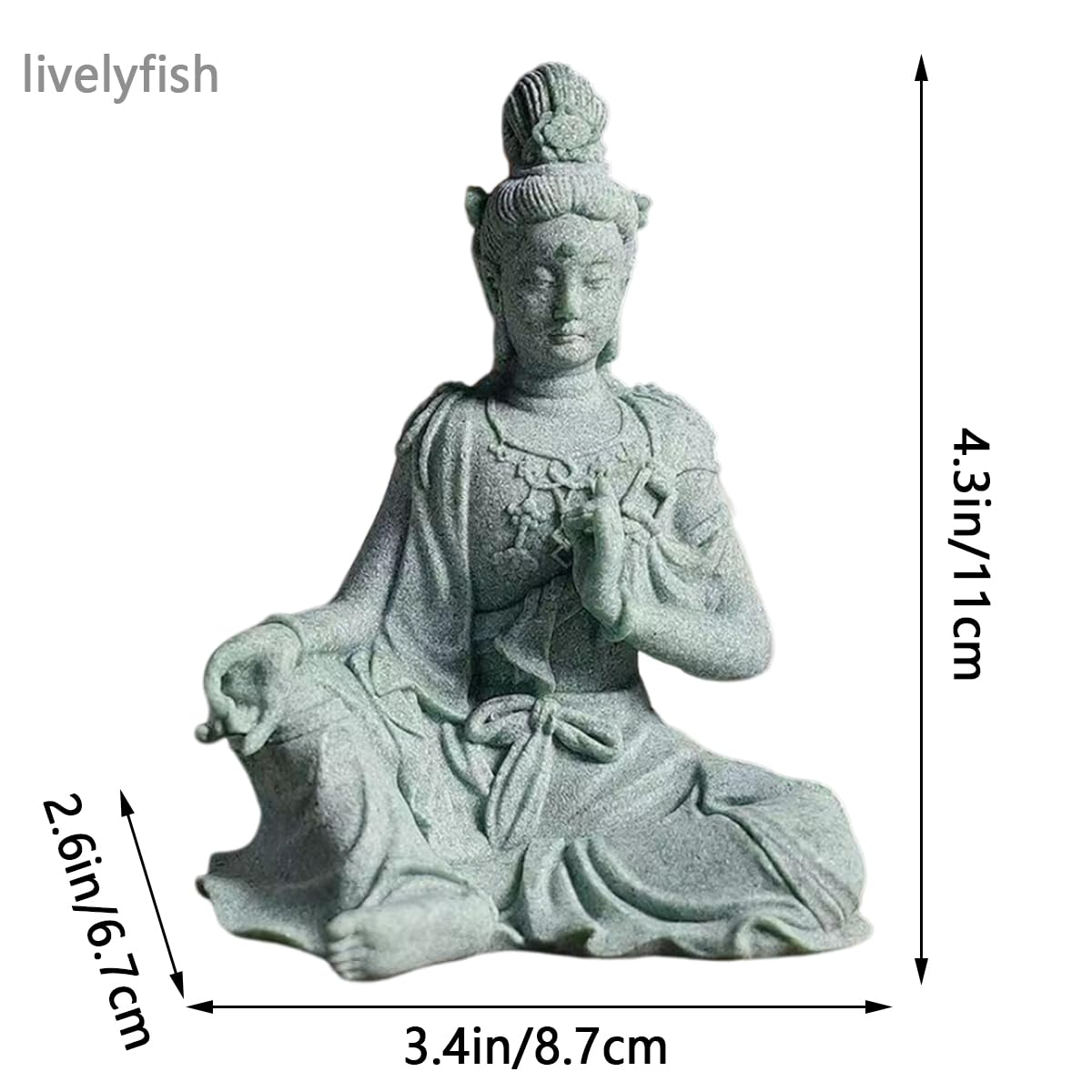 Fish Tank Decorations Buddha Statue Aquarium Stone Buddha Figurine Asian Zen Garden Guanyin Statues Underwater Landscaping Ornament (B)