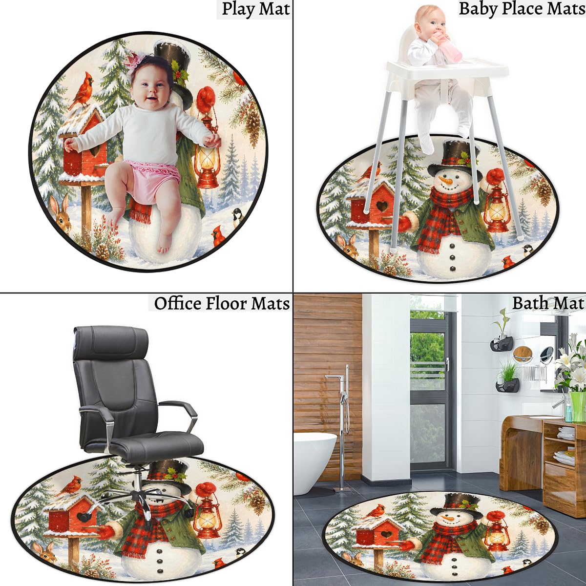 3 Ft Christmas Round Rug Circle Area Rugs Circular Door Mat for Indoor (B:d-25 / 3' (Round))