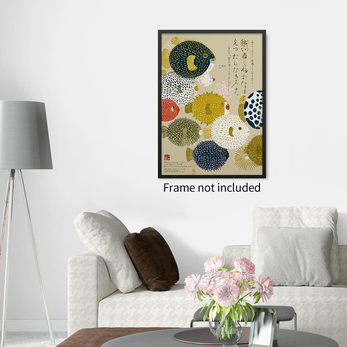 Japanese Canvas Wall Art Vintage Puffer Fish Prints Posters Colorful Fish Pictures Mid Century Modern Artwork Decor for Minimal Coastal Home Bathroom Bedroom Living Room 24x36in Unframed (Unframed / Japanese Art 003 / 36"L x 24"W)