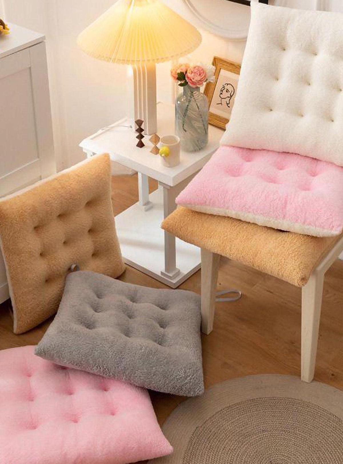 Comfortable Square and Round Artificial Lambswool Chair Pads (14 inch(35cm) / Square-off-white)