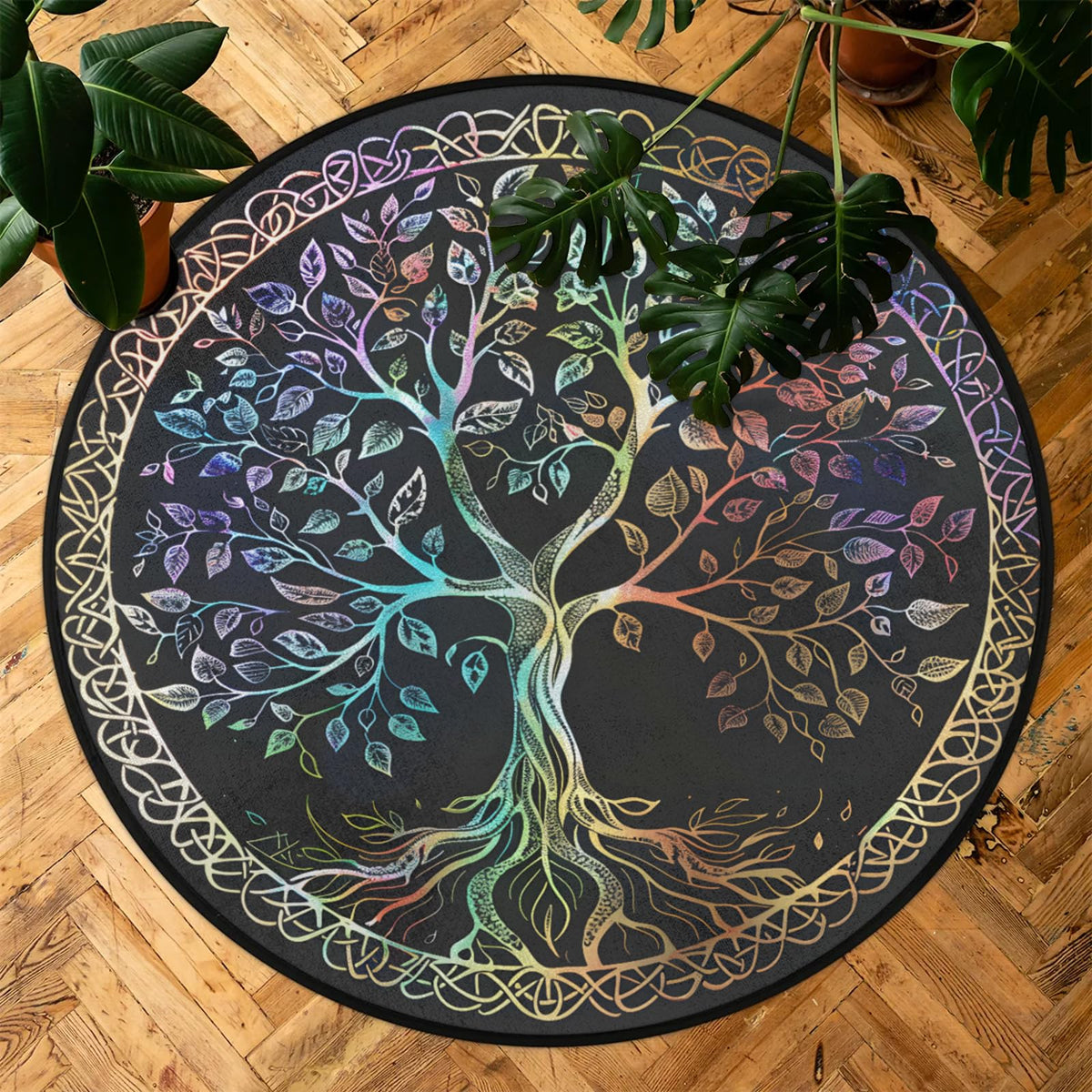 5 Ft Tree of Life Round Rug Circle Area Rugs Circular Door Mat for Indoor (A:a-7 / 5'5" (Round))
