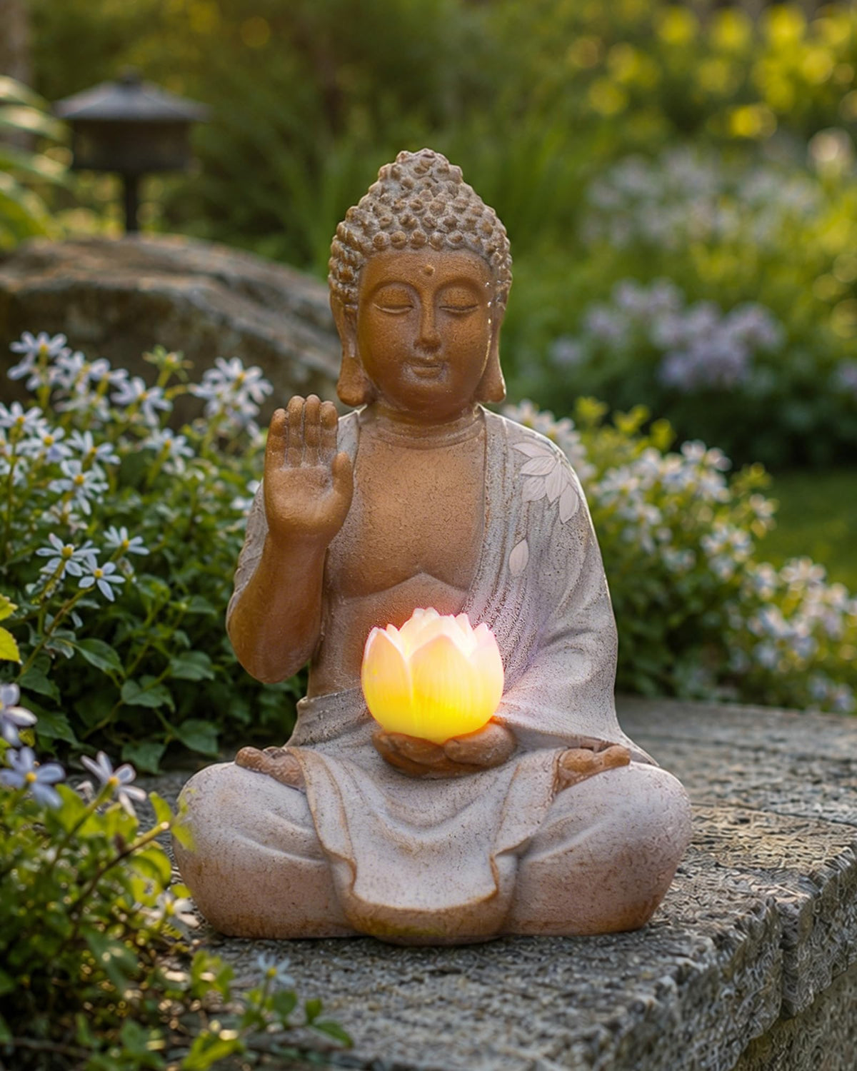Solar Buddha Garden Statue Decor (27cm White)