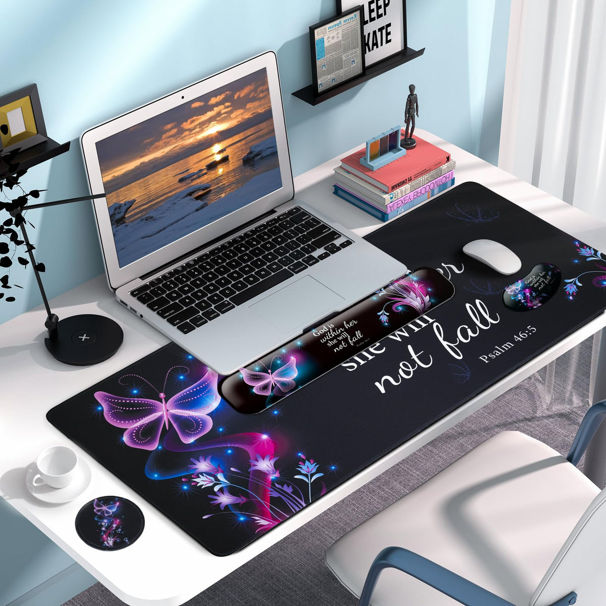 4 in 1 Mouse Pad and Keyboard Wrist Rest (A5-purple Butterfly)