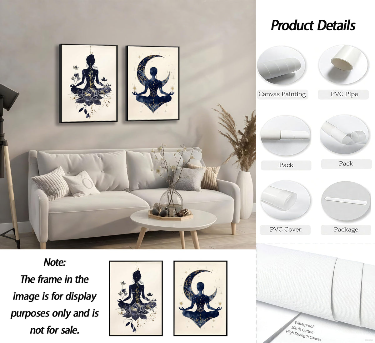2Pcs Celestial Yoga Lotus Moon Canvas Wall Art (posters / 16"L x 24"W)