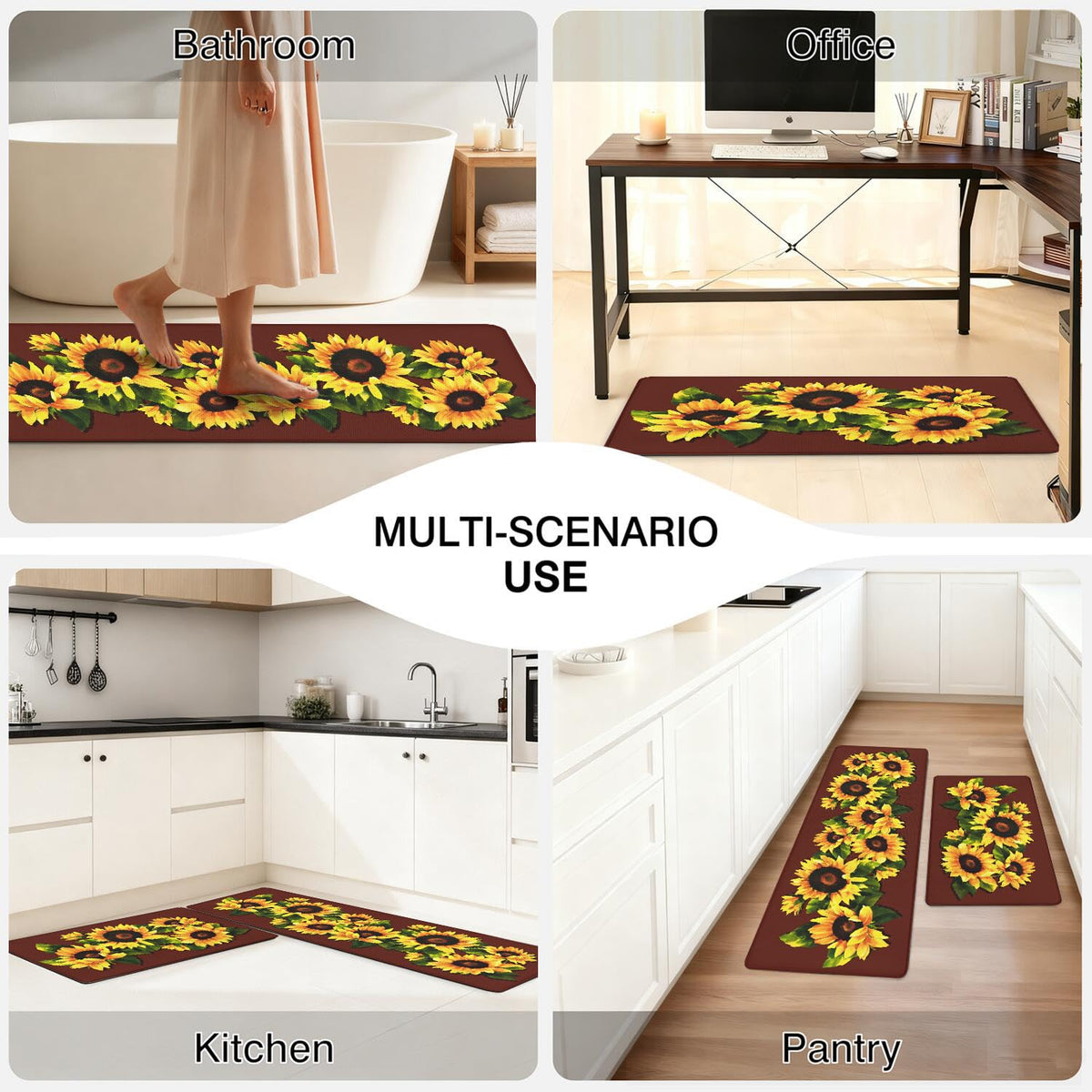 Anti Fatigue Kitchen Rugs Set of 2 (Sunflower-brown)