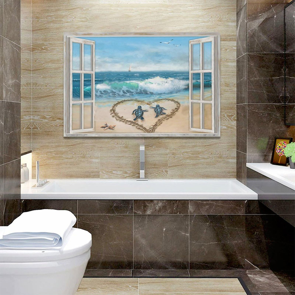 Beach Bathroom Decor Wall Art Ocean Wave Seascape Canvas Painting Prints Coastal Sea Turtle Pictures Wall Decor Modern Artwork Home Decoration for Bathroom Bedroom Living Room 24"x16" (Ocean Sea Turtle / 24"L x 16"W)