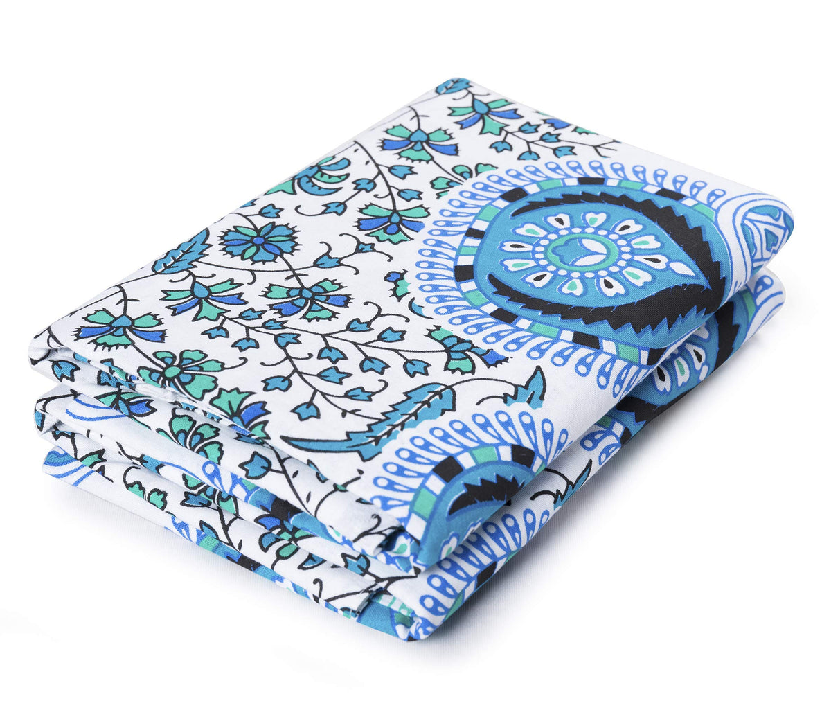 Indian Hippie Bohemian Beautiful Peacock Mandala Curtain Panels White Blue (White Blue Teal Green / 25"W x 74"L (Pack of 2))