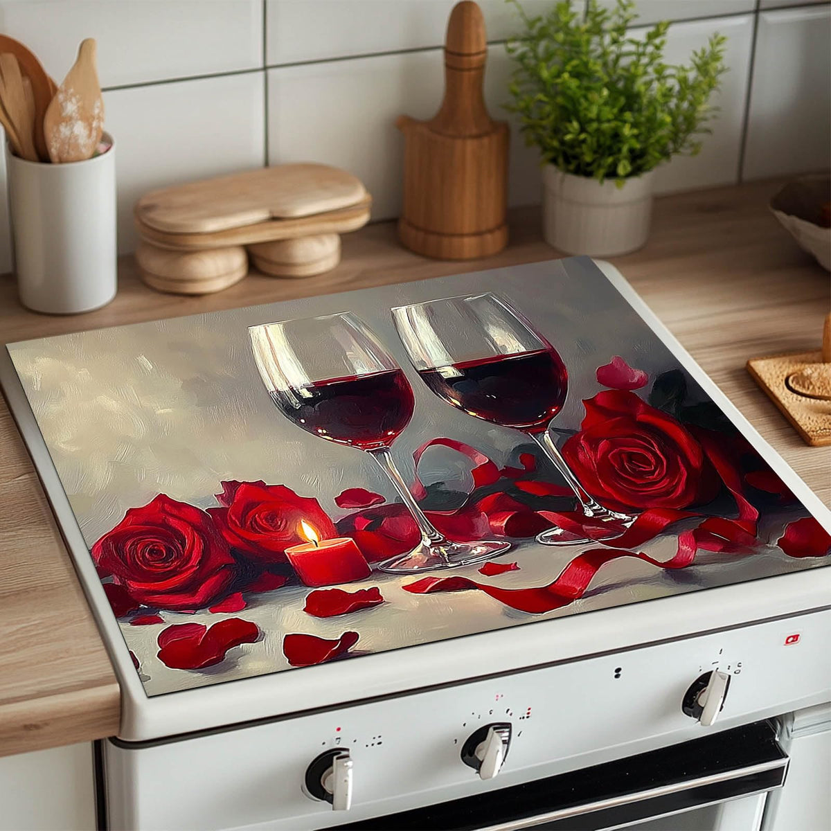 Romantic Rose Wine Stove Top Cover 28x20 Diatomite Mat