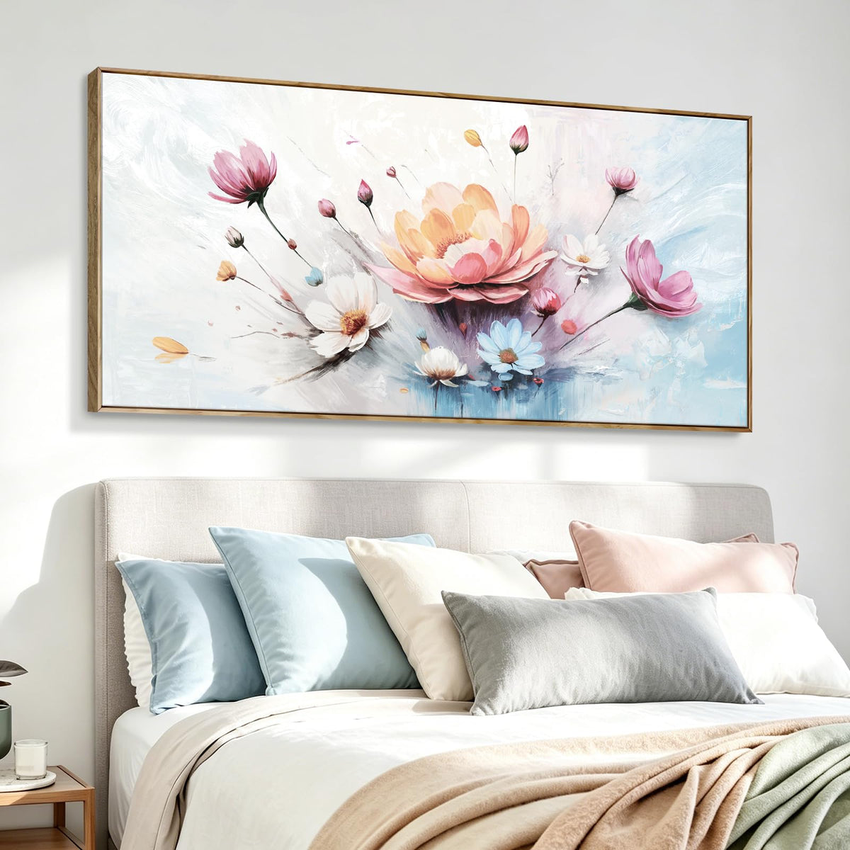 Overside Framed Abstract Flower Wall Art For Living Room 58X29 In (Colorful Flower Wall Art / 58"L x 29"W(Framed))