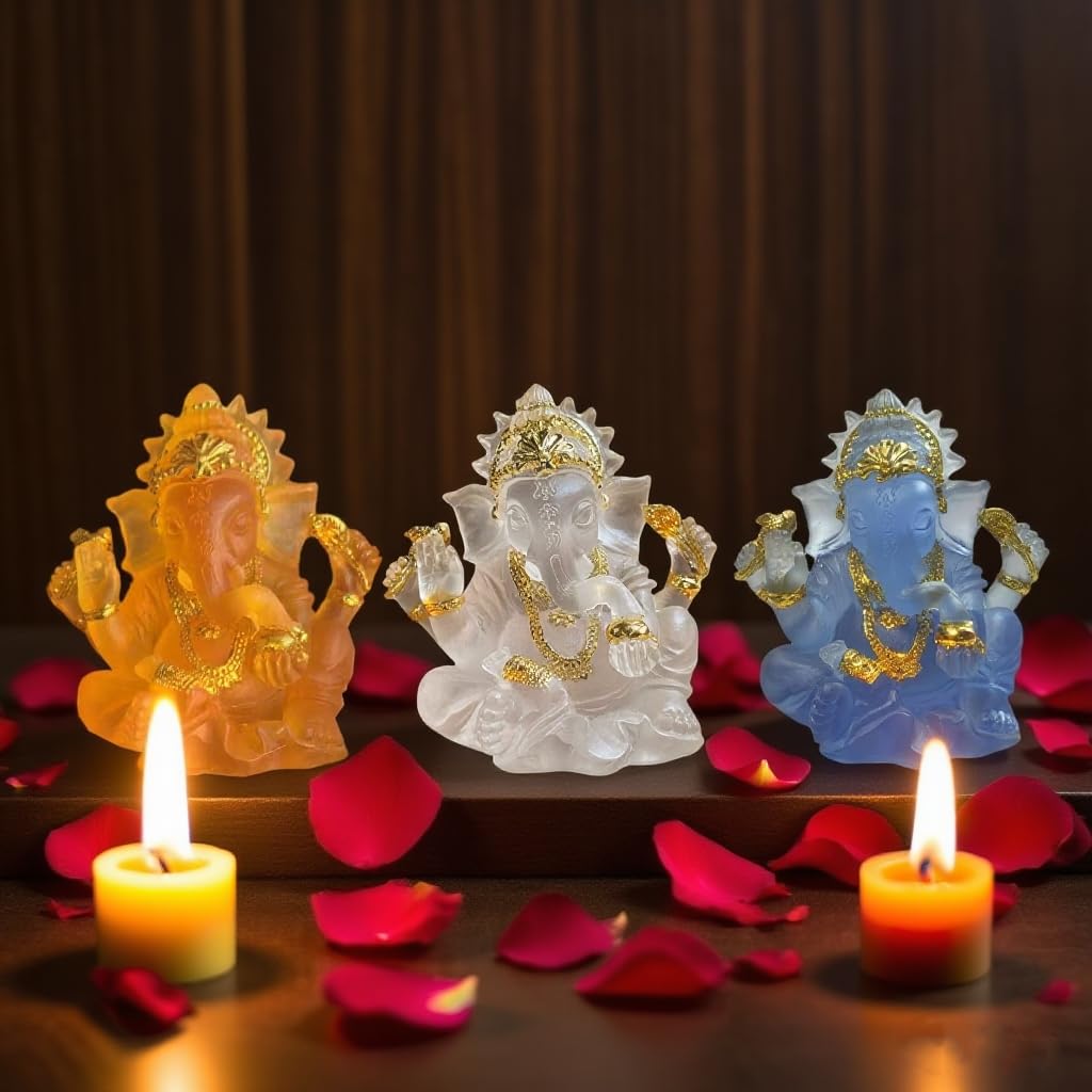 Indian God Lord Ganesha Statue (Orange / 3.14")