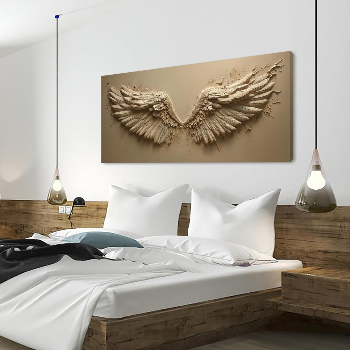 Earthy Beige Angel Wings Wall Art for Living Room Office Fantasy Texture Earthy tan Angel Wings Painting Prints Abstract Canvas Artwork Dining Bedroom Decor Large (Abstract / Earthy Beige Angel Wings Wall Art / 46"L x 23"W)
