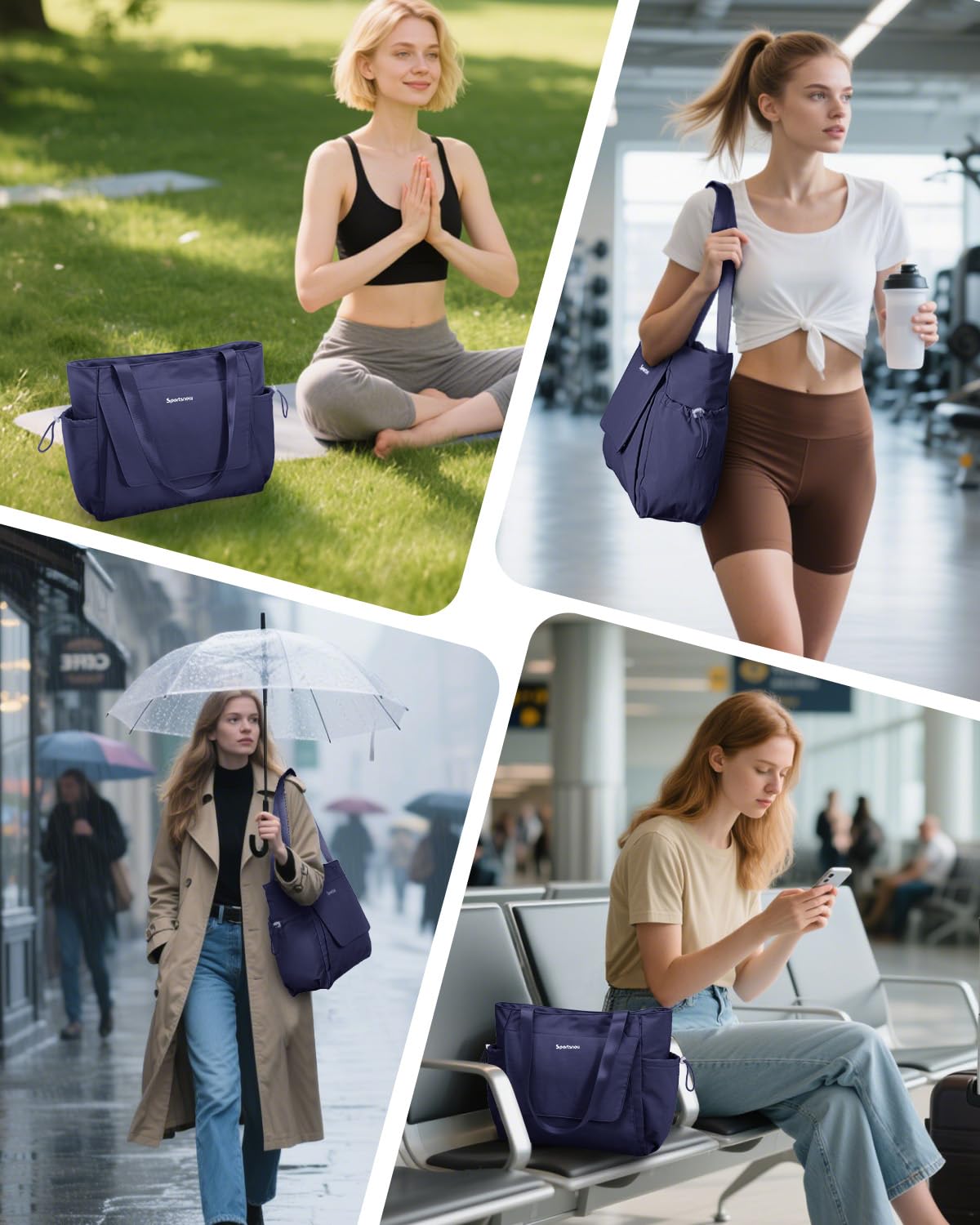 Yoga Mat Bag Waterproof Tote Gym Bag Mat Carrier W (Navy Blue)