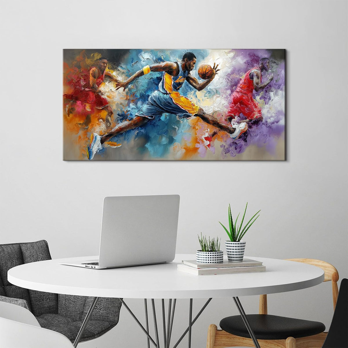 Abstract Basketball Wall Art Graffiti Sports Wall Decor for Boys Room Colorful Sport Poster Bedroom Office Mens Superstar Dunking Canvas Prints Painting Modern Artwork Living Room Decorations 20x40" (40"L x 20"W / NBAb)