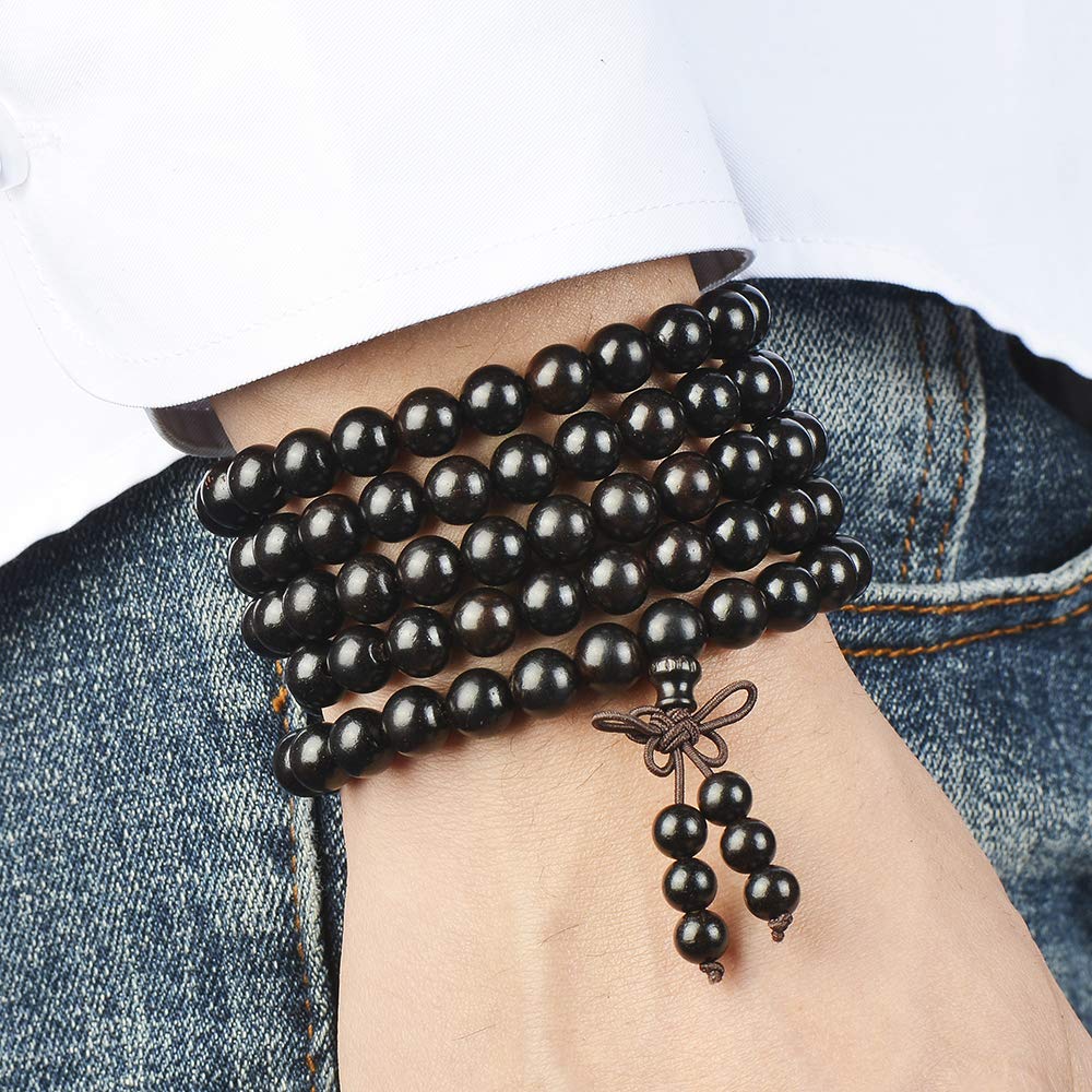 mala beads bracelet 108 8mm beaded bracelet sandalwood elastic (8mm Ebony Wood)