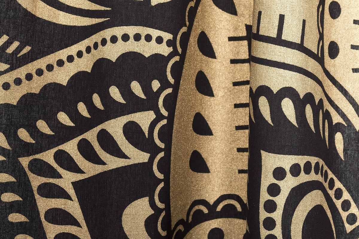 Printed Curtains for Living Room Set of 2 Indian Hippie Bohemian Beautiful Ombre Color Mandala Curtain for Bedroom Panels Black Gold 42 x 100 Inch (42"W x 100"L (Pack of 2) / Black Gold)