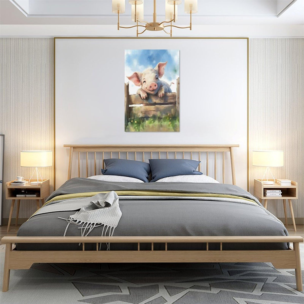 Farmhouse Pig Wall Art Pig Pictures Wall Decor Canvas Print Painting Home Decoration Artwork For Living Room Office Bedroom Bathroom Framed 16"X20" (24"L x 16"W / Pig)