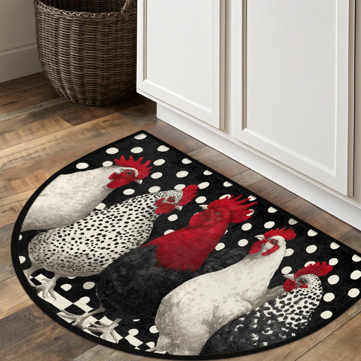 Front Door Mat Indoor Outdoor Entrance (A-11 Polka Dot Hen Rooster)