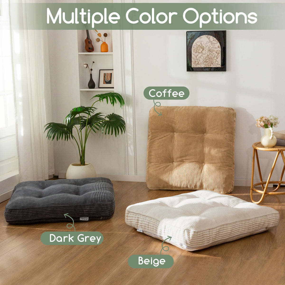 35" Floor Pillow Cushion for Adults (Beige / 4" Thick Square)