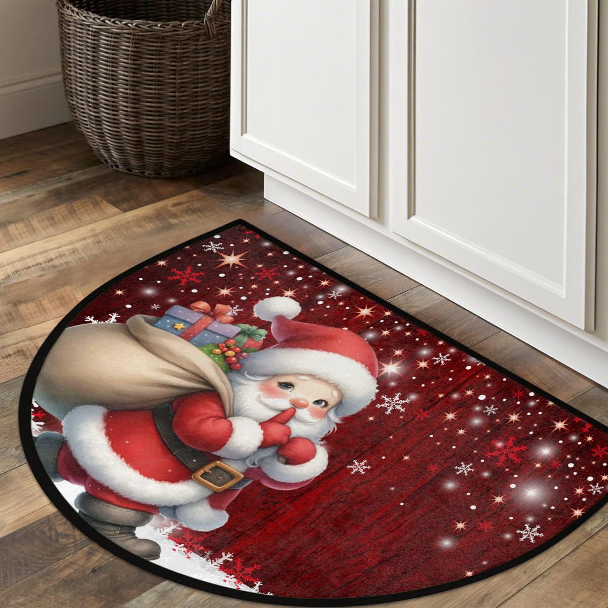 Santa Claus Half Round Door Mat Semi Moon Rug Fireplace Carpet Area Rugs (Z:color:68)