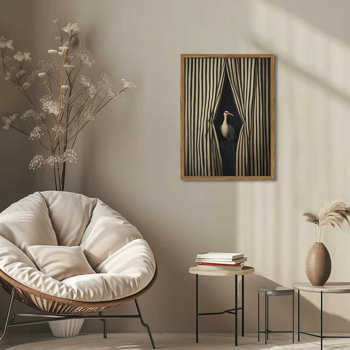 Framed Moody Crane Wall Art (Stripe / 24"L x 16"W)