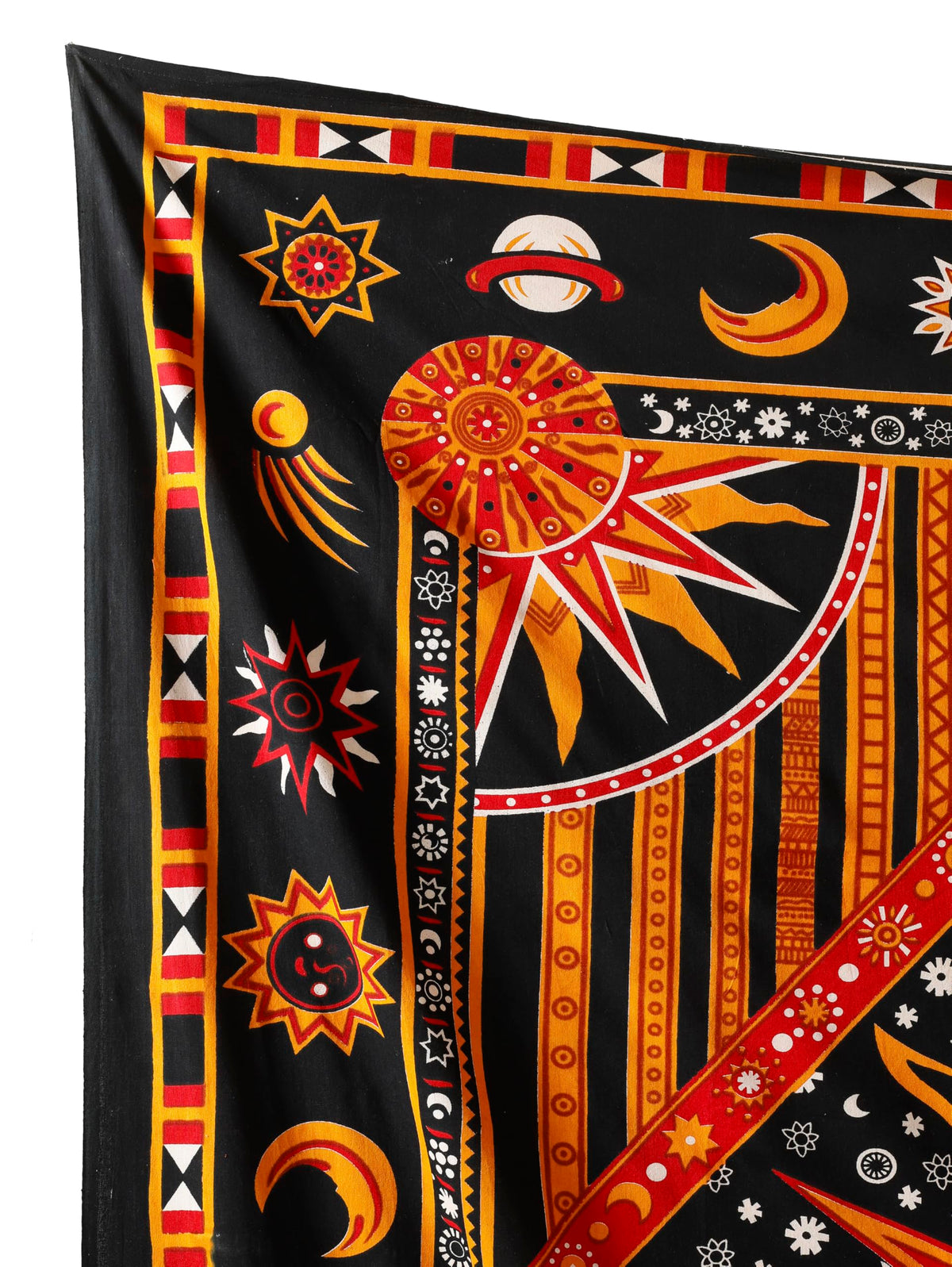 Tapestry Wall Hanging Burning Sun and Moon Hippie Mandala Bohemian Hippy Intricate Indian Tapestry 84x90 Inches (90.6"L x 84.7"W / Golden)