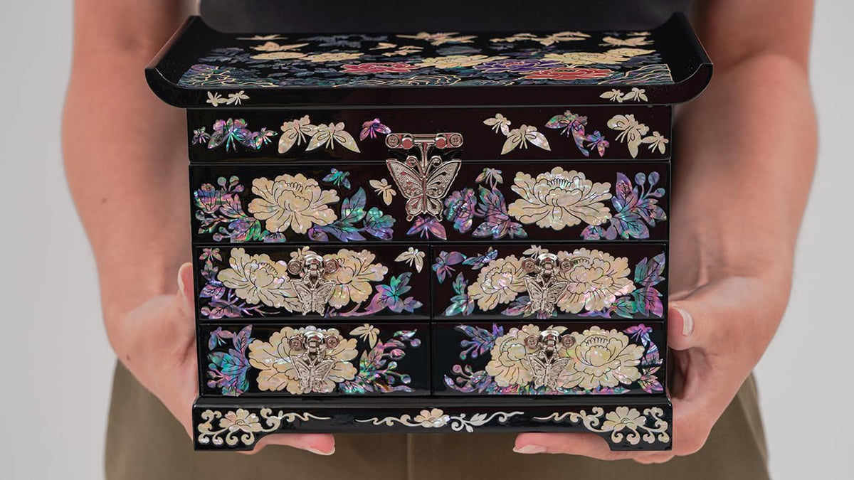 Mother of Pearl Wooden Jewelry Organizer Box (Colorful Flowers)