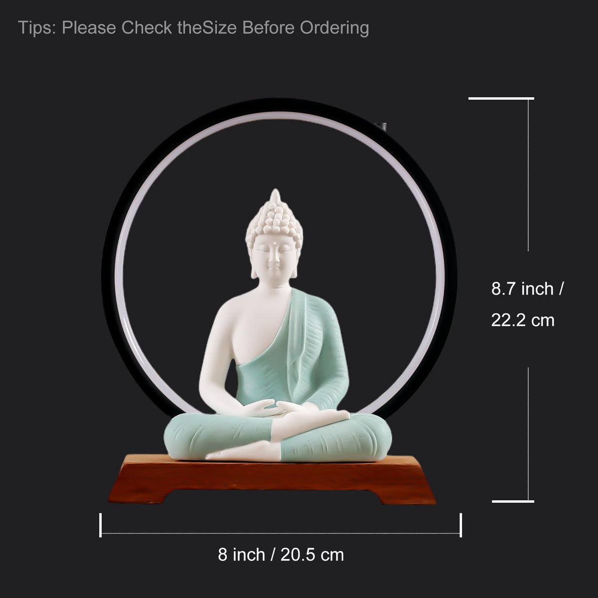 8.7 Inch LED Buddha Statue for Indoor Home Decor (Green)