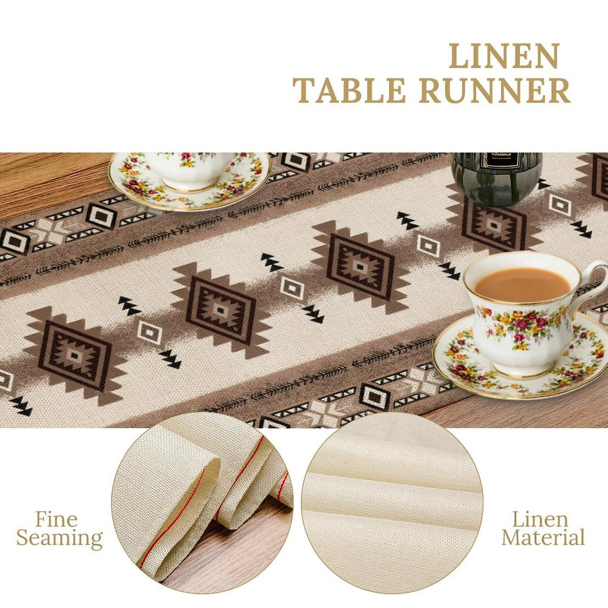 Aztec Geometric Table Runner (13x90inch / Southwestern Brown)