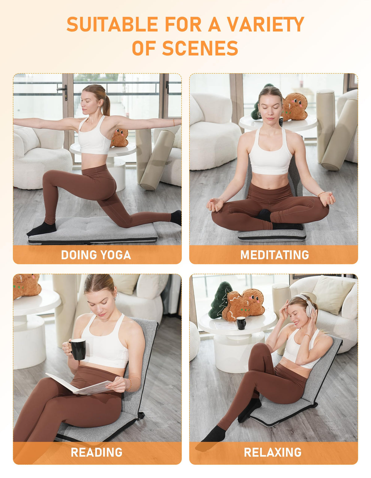 Adjustable Floor Chair with Back Support Foldable Meditation Chair (Dark Grey)