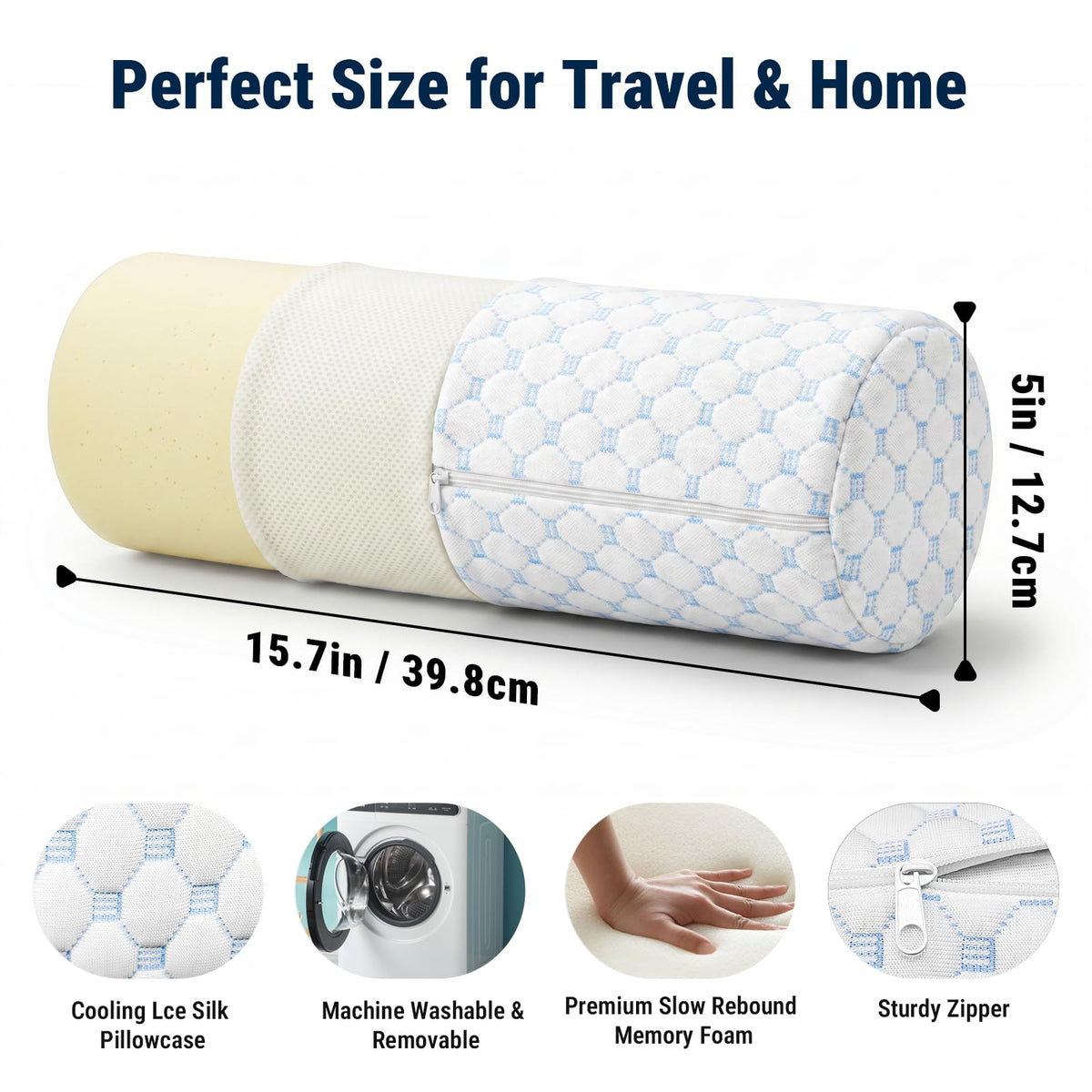Neck Roll Pillow for Neck Pain Relief (Cool Blue / Medium - 5.0" H)