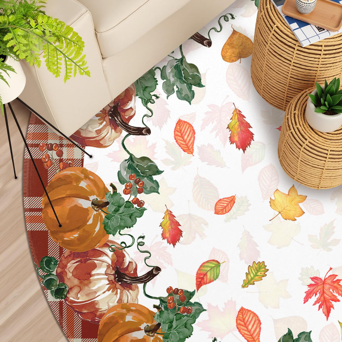 Fall Round Area Rug 5ft (Autumn-brown Plaid / 5' (Round))