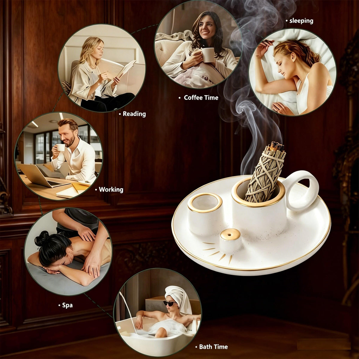 Multifunction Incense and Candle Holder for Burning Sage (A)
