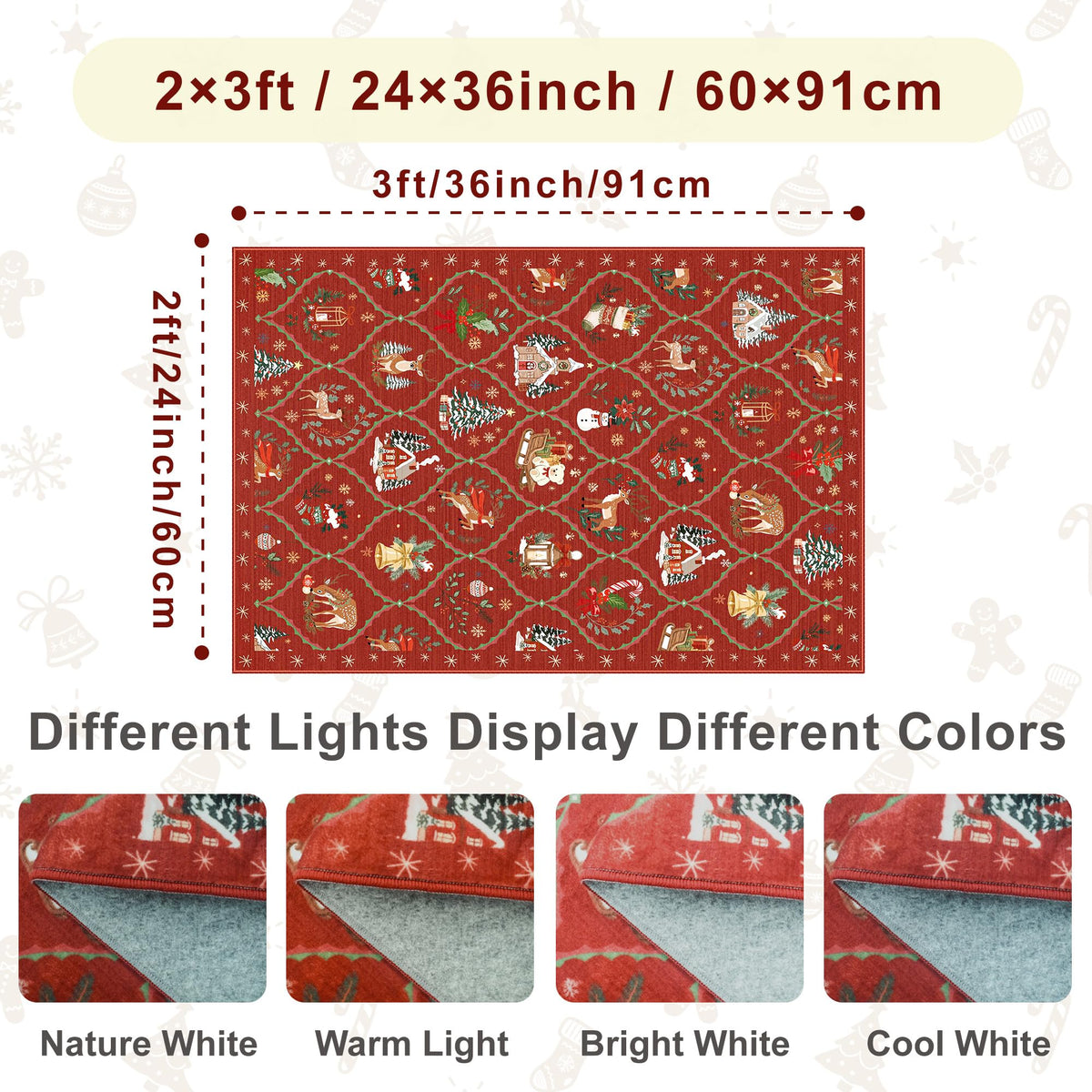 2x3 Christmas Washable Area Rug (Burgundy Red / 2' x 3' (Rectangular))