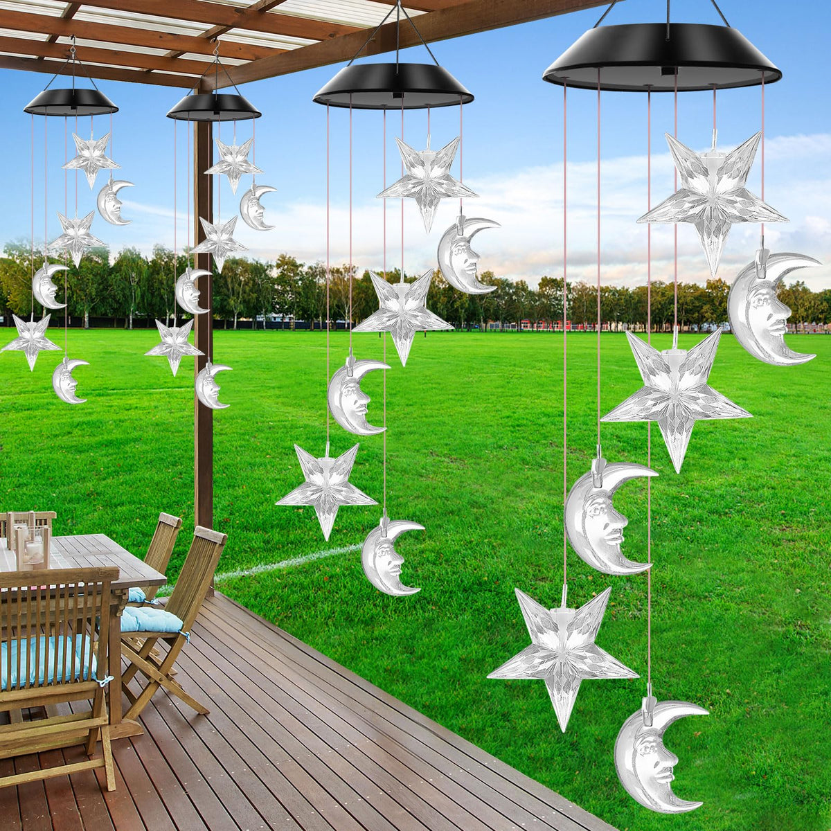 Star and Moon Solar Wind Chimes Color Changing Lights Outdoor