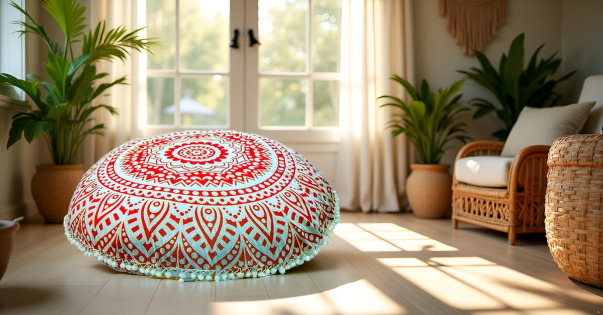 ICC 32" Large Round seat Floor Cushion Chair Ottoman Cover Pouf Pillow Meditation Floor Cushions for Adults Seating pouffe Ottoman Throw Covers Craft Room Furniture for Sitting Cover Fire (Fire)