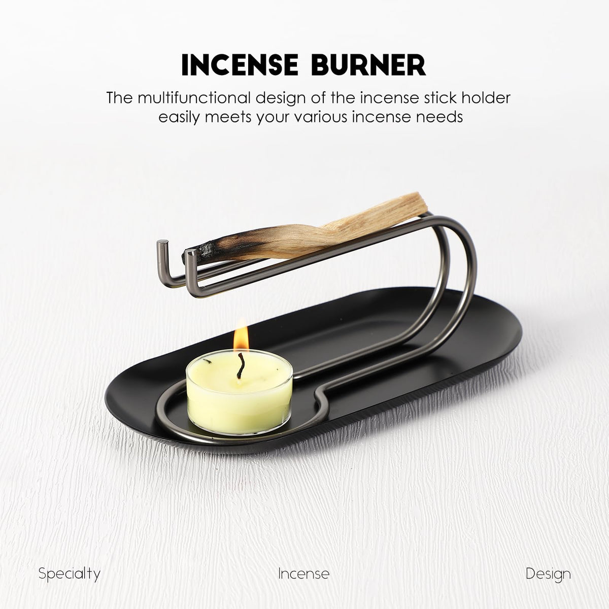 Stainless Steel Sage Holder with Ash Catcher Tray (Gray Stand + Black Plate)