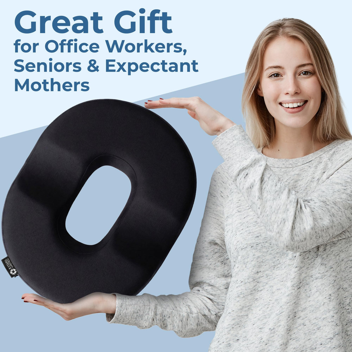 Donut Pillow for Tailbone Pain & Hemorrhoids (Soft Black)