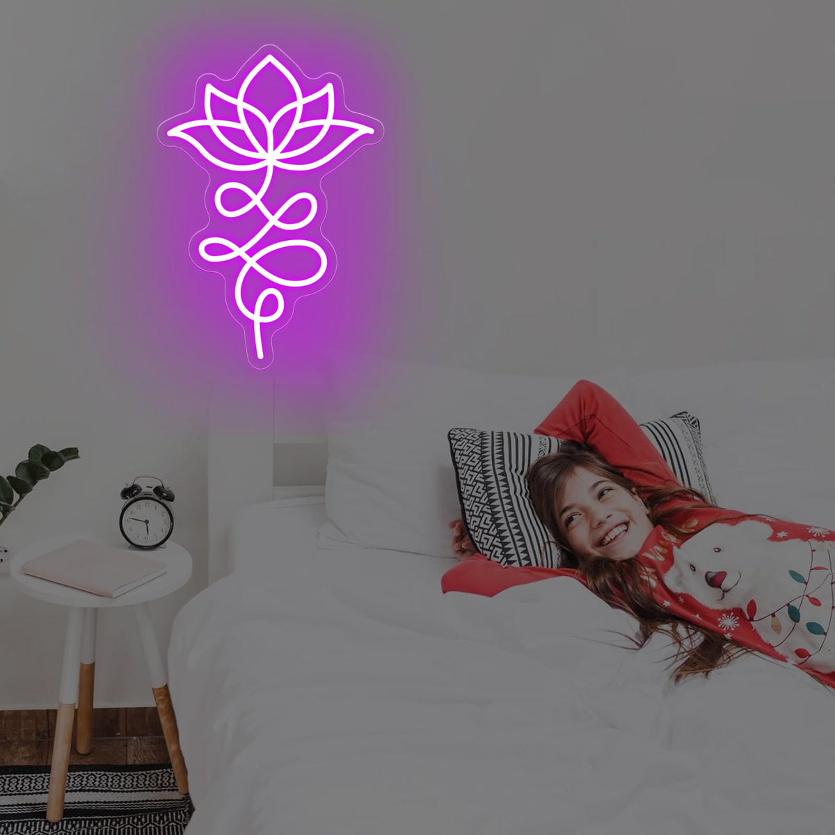 Unalome And Lotus Neon Sign (Lotus-Purple)