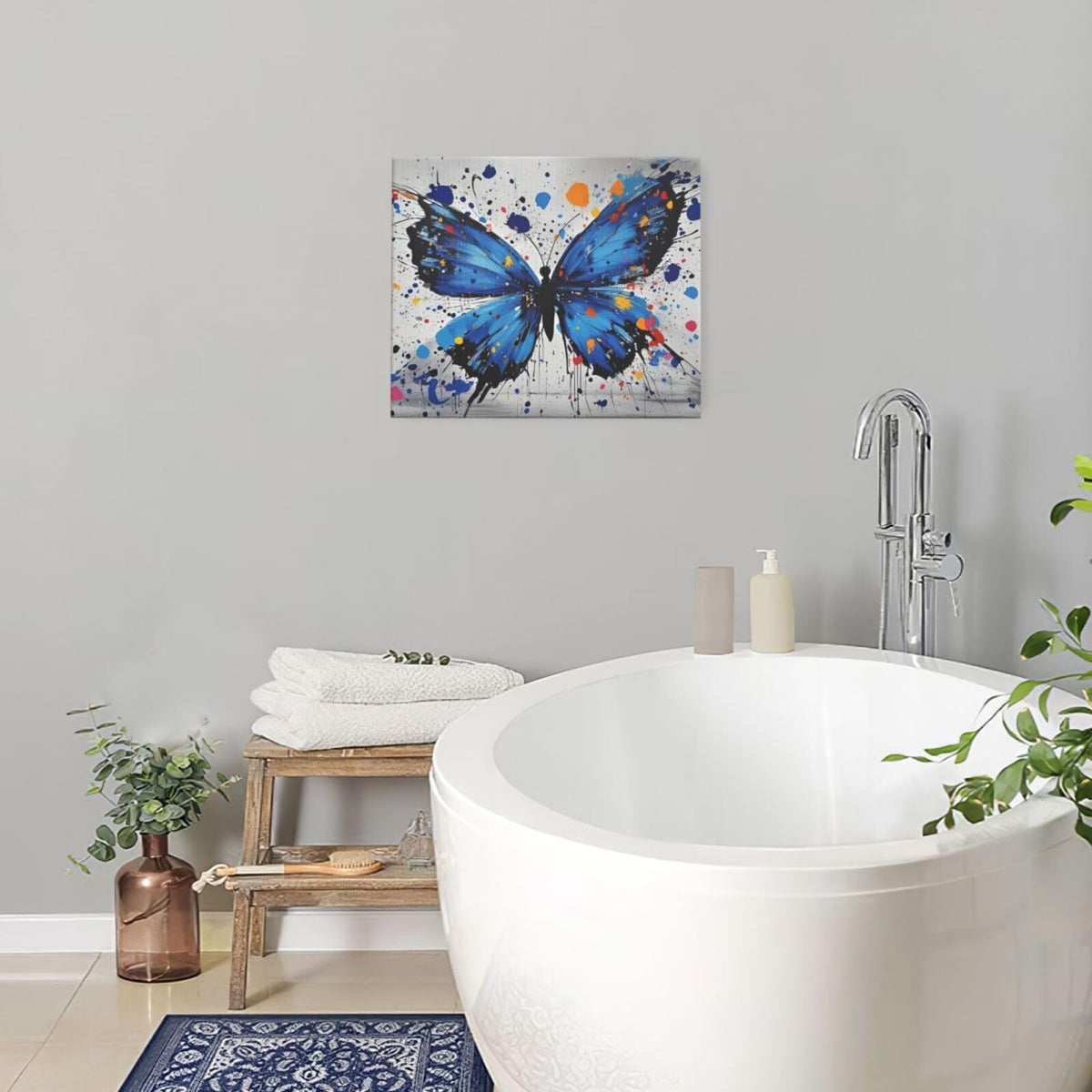 Banksy Butterfly Wall Art Blue Butterfly Street Art Graffiti Wall Decor Pictures Painting Canvas Artwork Framed Decoration Gifts for Women Girl Living Room Bedroom Office 20"x24" (butterfly / 24L"×20W")