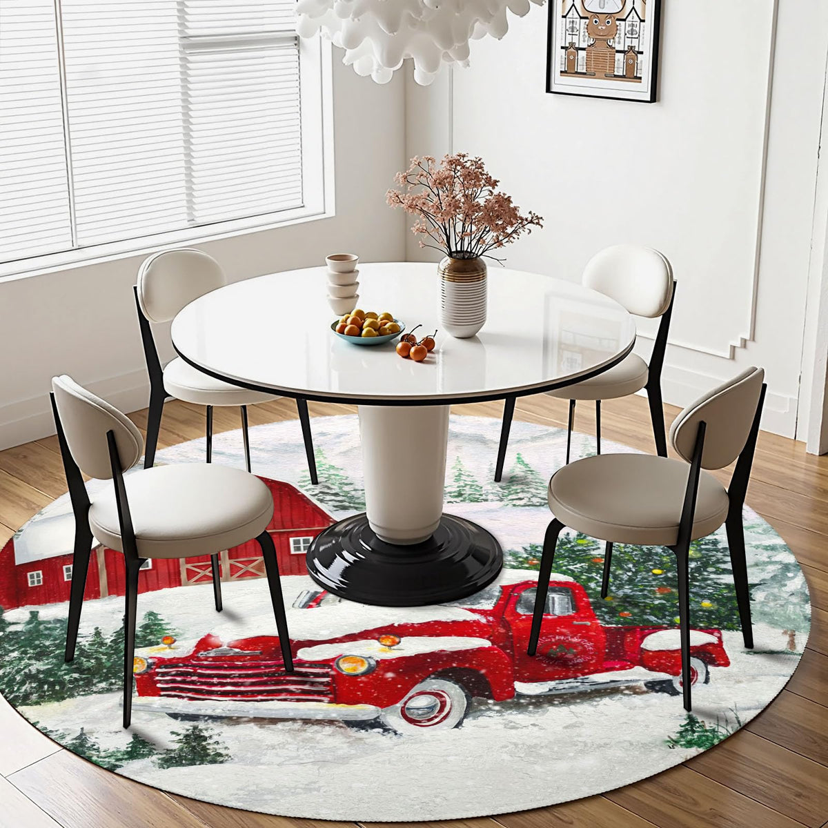 Christmas Round Area Rug 5ft (Gift-truck / 5' (Round))