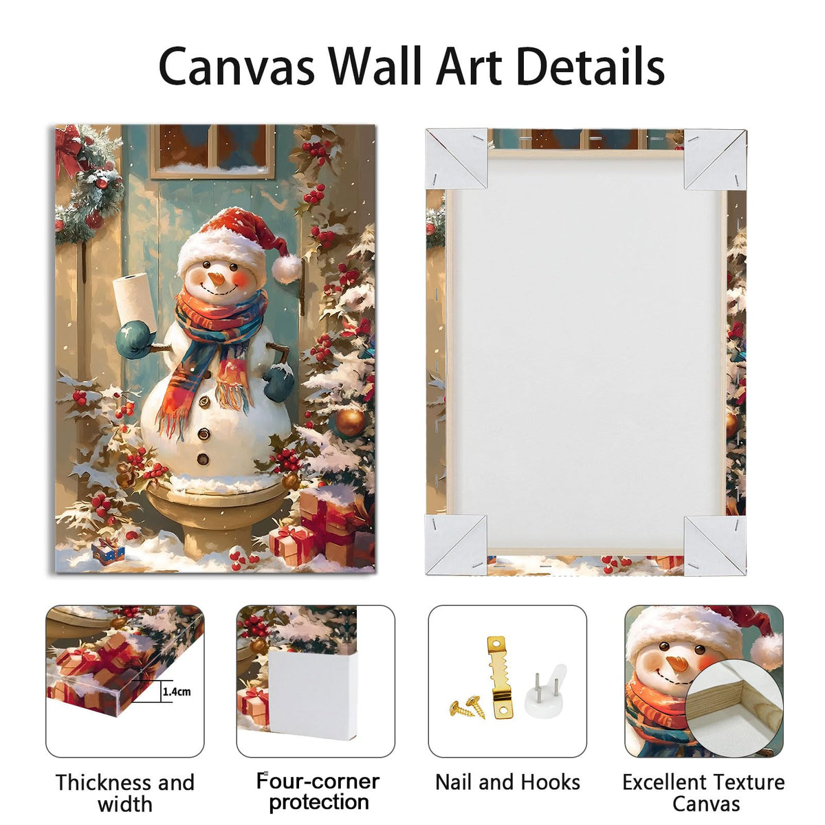 Funny Christmas Snowman Bathe on Toilet Canvas Wall Art Painting 12"x16" (A-Humor Christmas Snowman / 16"L x 12"W)