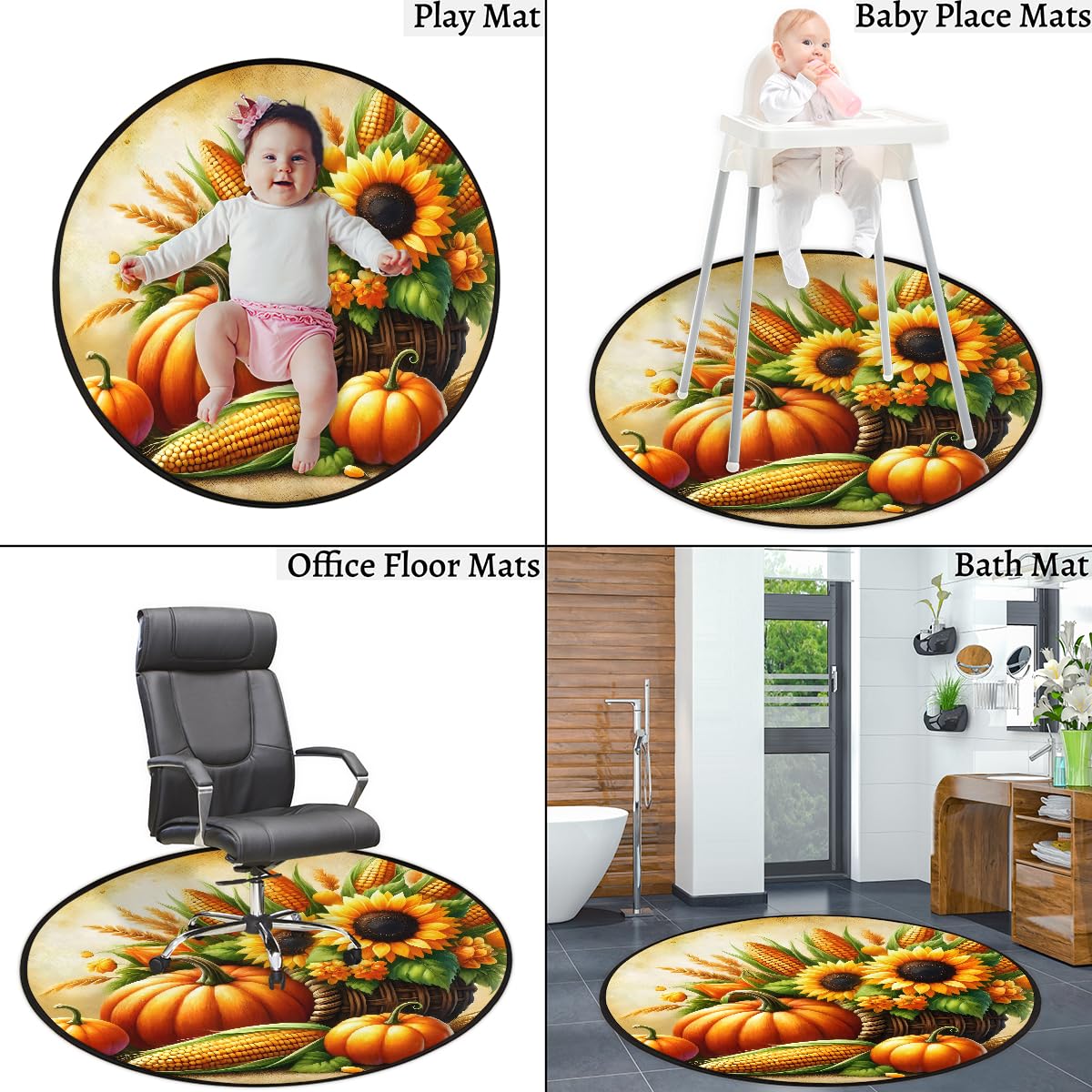 3 Ft Fall Round Rug Circle Area Rugs Circular Door Mat for Indoor (B:b-15 / 3' (Round))