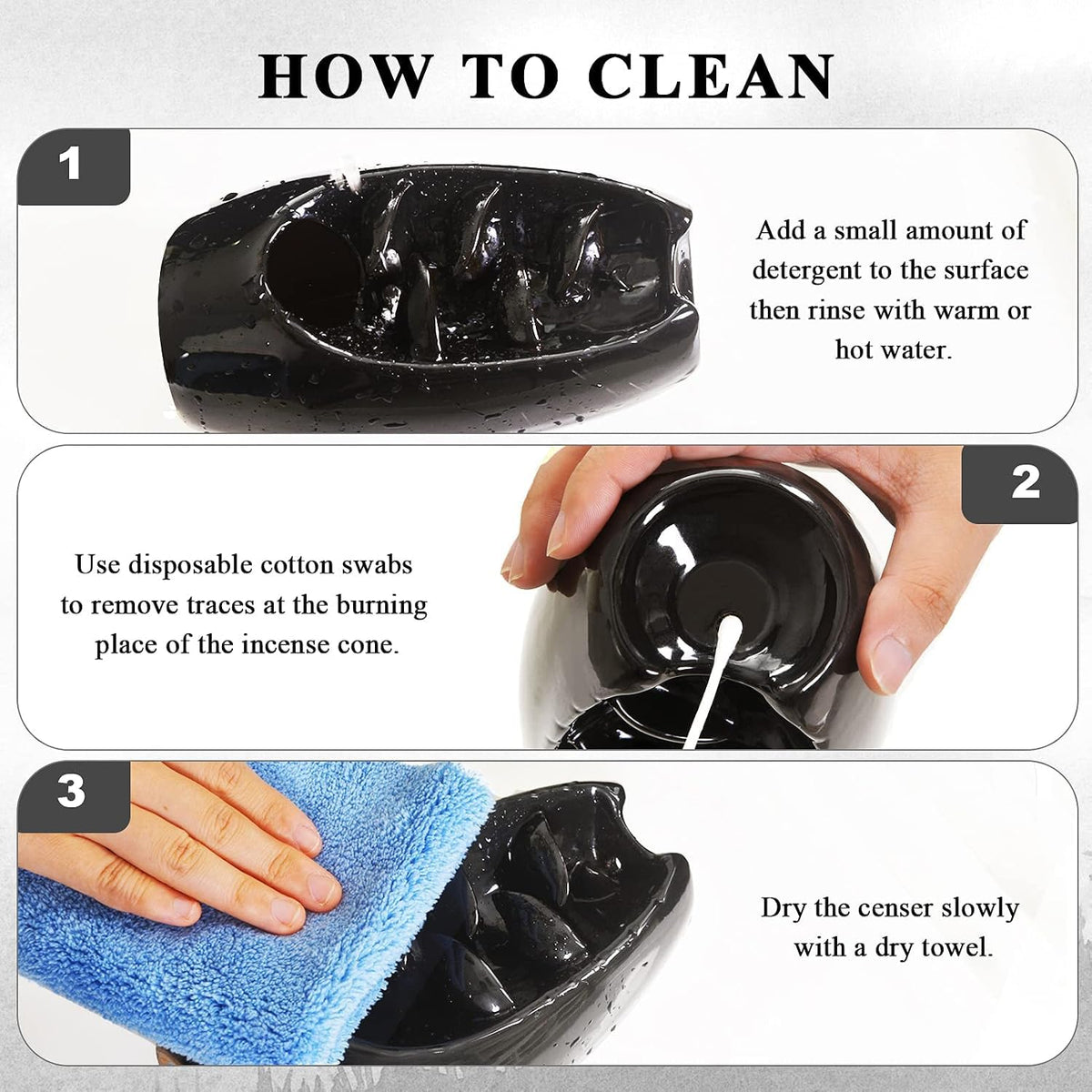 Ceramic Backflow Incense Holder Waterfall Incense Burner (Jet Black)