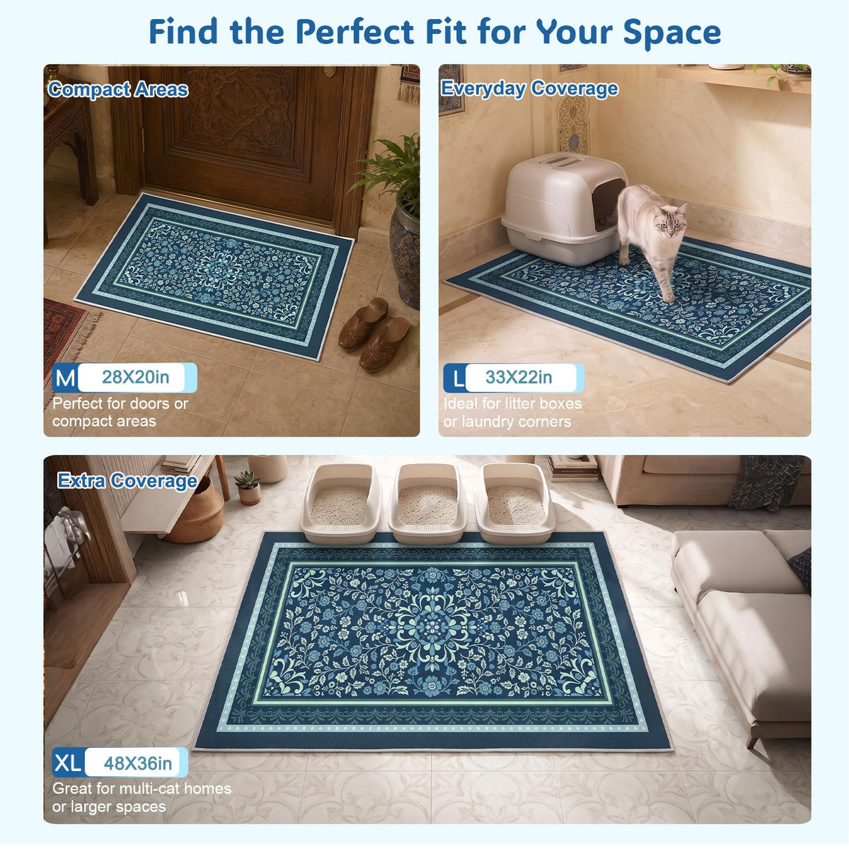 Cat Litter Mat (Navy Blue / L(33x22in))