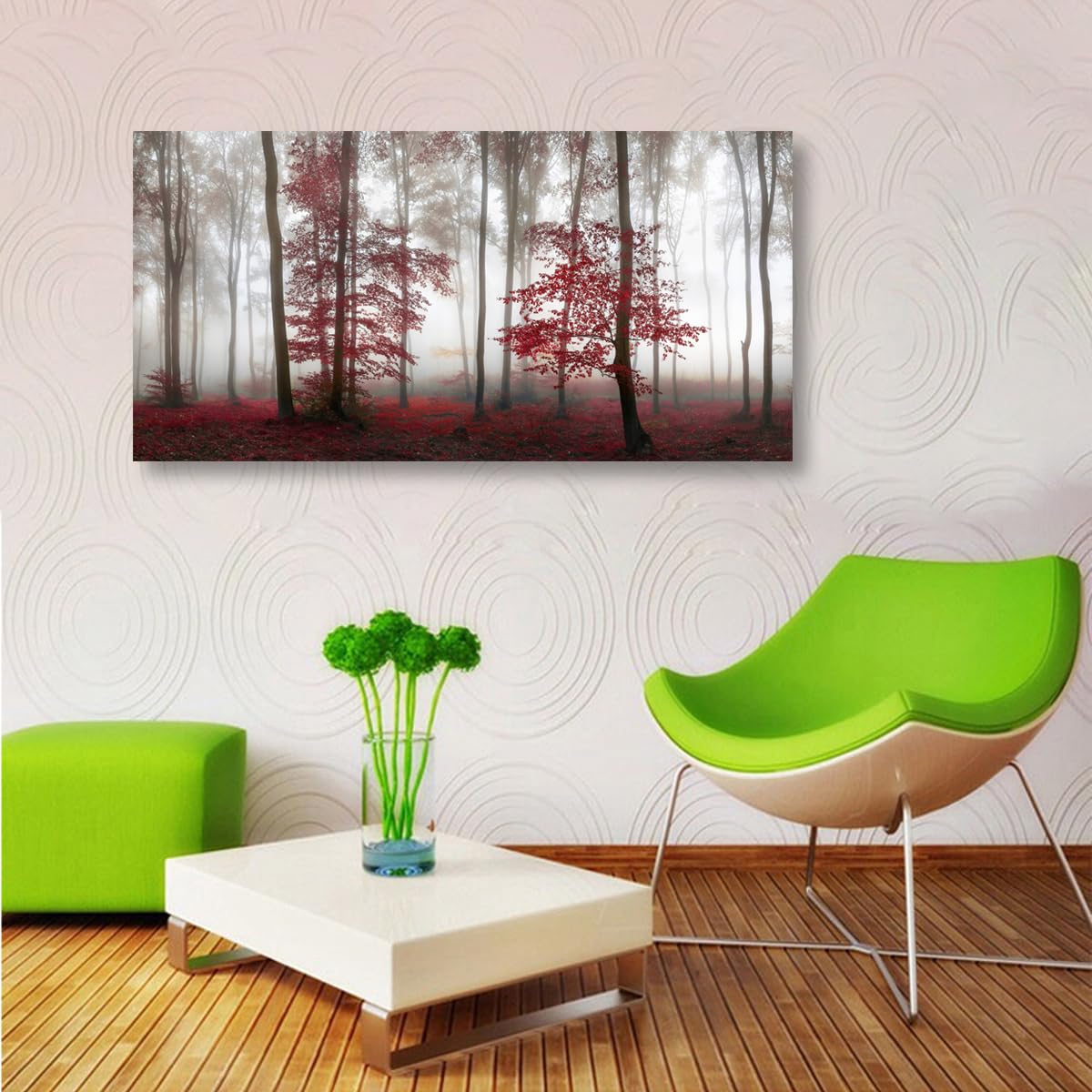Misty Forest Pictures Canvas Wall Art for Living room Office Bedroom Wall Decor (40"L x 20"W / Misty Red Forest)