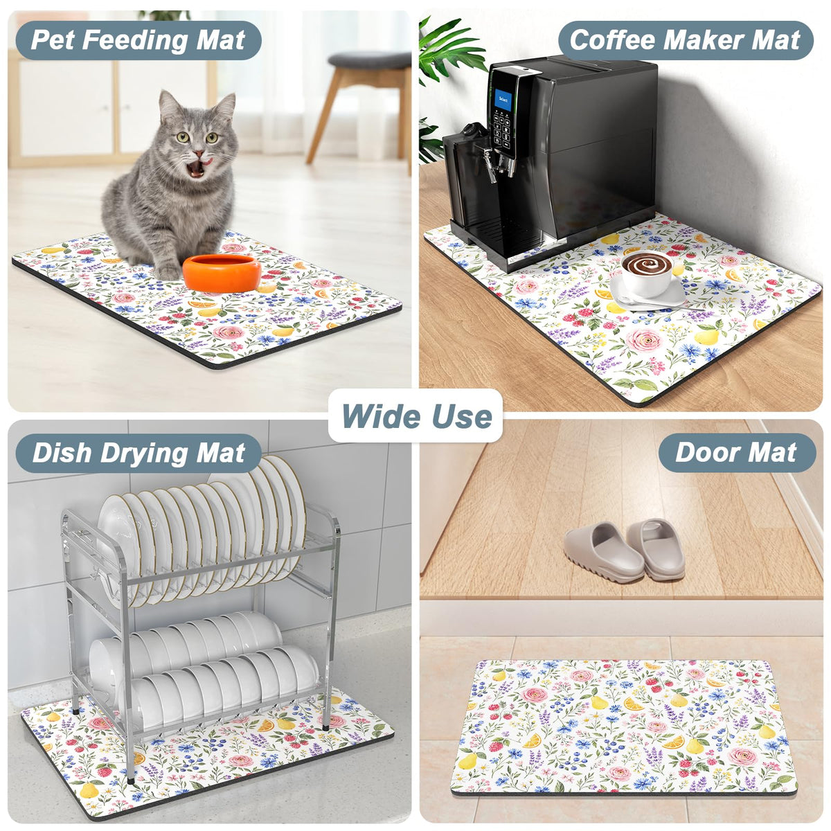 Coffee Mat 16" x 24" Coffee Bar Mats for Espresso Machine Station Accessories and Organizer (Cottagecore Wildflower / 16" x 24")