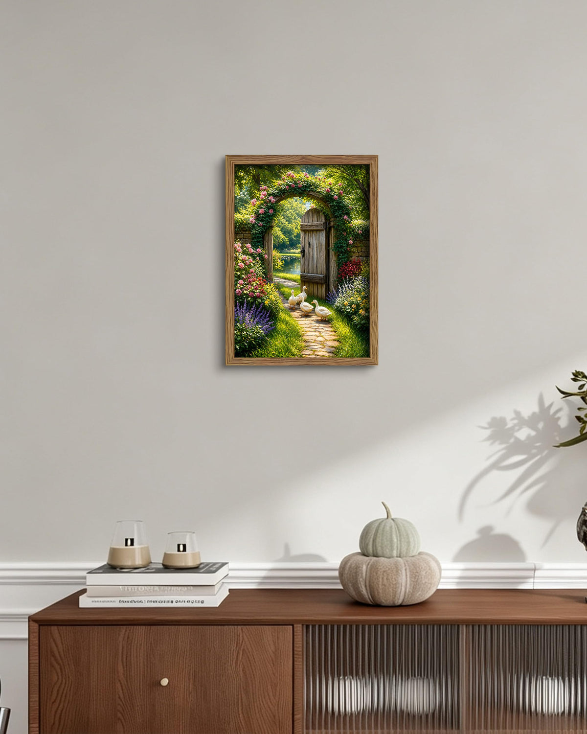 Duck Garden Framed Canvas Wall Art (A-White Duck / 16"L x 12"W)